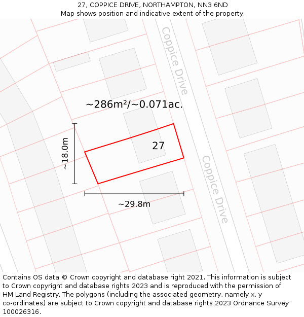 27, COPPICE DRIVE, NORTHAMPTON, NN3 6ND: Plot and title map