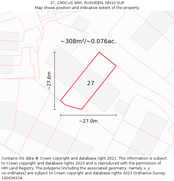 27, CROCUS WAY, RUSHDEN, NN10 0UP: Plot and title map