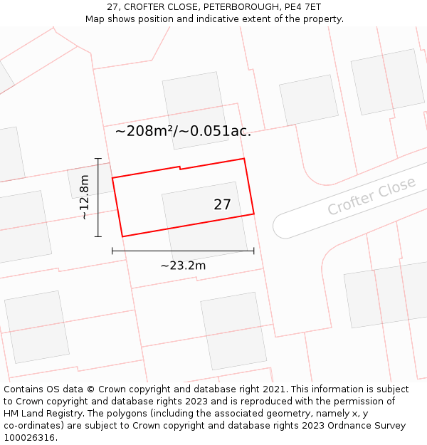 27, CROFTER CLOSE, PETERBOROUGH, PE4 7ET: Plot and title map