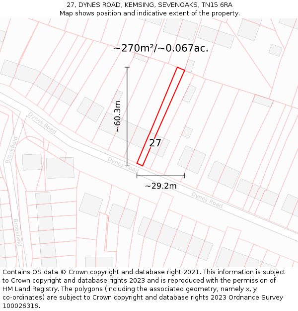 27, DYNES ROAD, KEMSING, SEVENOAKS, TN15 6RA: Plot and title map