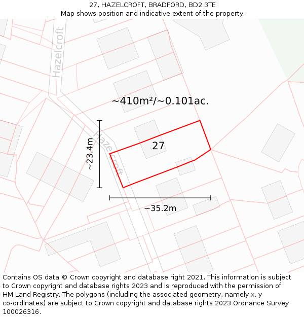 27, HAZELCROFT, BRADFORD, BD2 3TE: Plot and title map