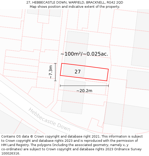 27, HEBBECASTLE DOWN, WARFIELD, BRACKNELL, RG42 2QD: Plot and title map