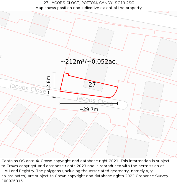 27, JACOBS CLOSE, POTTON, SANDY, SG19 2SG: Plot and title map