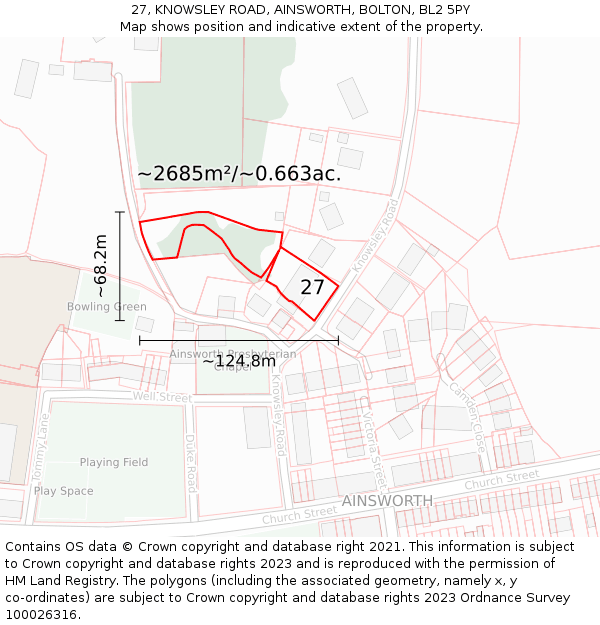 27, KNOWSLEY ROAD, AINSWORTH, BOLTON, BL2 5PY: Plot and title map