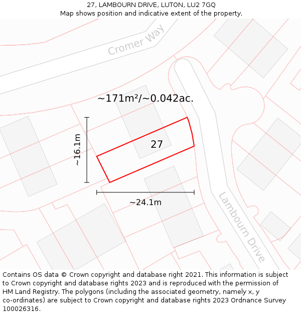 27, LAMBOURN DRIVE, LUTON, LU2 7GQ: Plot and title map