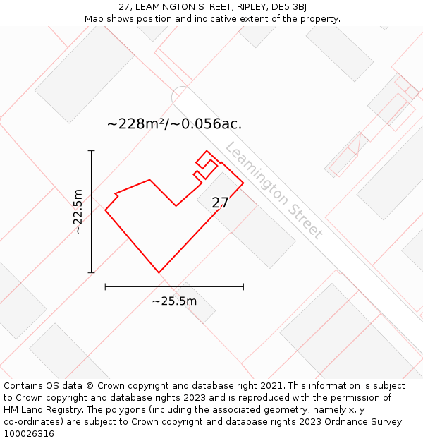 27, LEAMINGTON STREET, RIPLEY, DE5 3BJ: Plot and title map