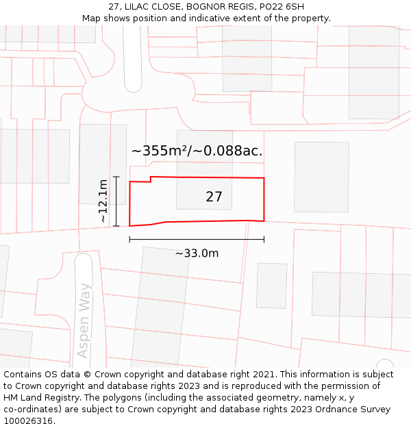 27, LILAC CLOSE, BOGNOR REGIS, PO22 6SH: Plot and title map