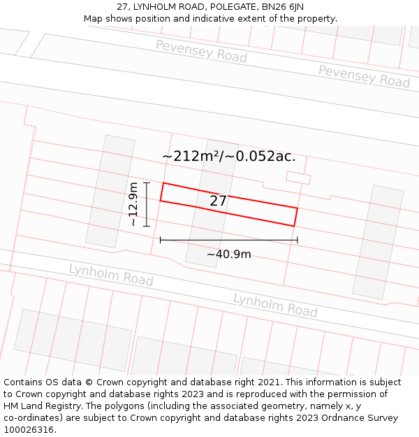 27, LYNHOLM ROAD, POLEGATE, BN26 6JN: Plot and title map