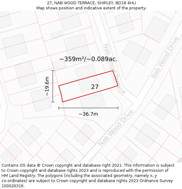 27, NAB WOOD TERRACE, SHIPLEY, BD18 4HU: Plot and title map