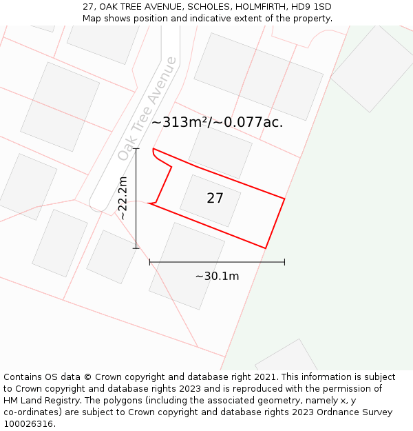 27, OAK TREE AVENUE, SCHOLES, HOLMFIRTH, HD9 1SD: Plot and title map
