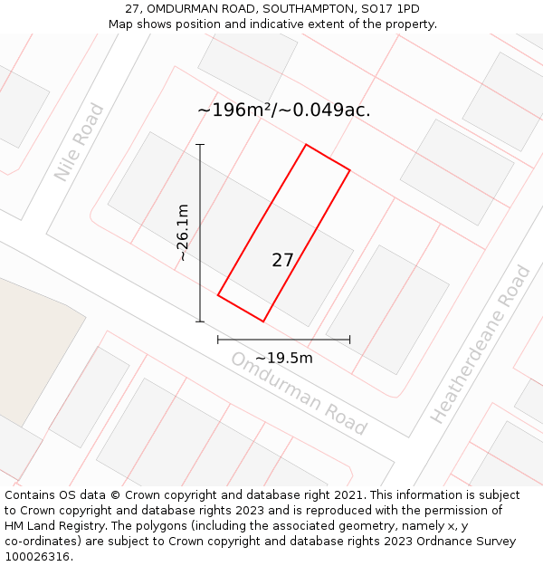 27, OMDURMAN ROAD, SOUTHAMPTON, SO17 1PD: Plot and title map