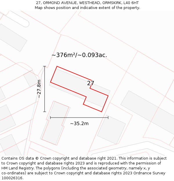 27, ORMOND AVENUE, WESTHEAD, ORMSKIRK, L40 6HT: Plot and title map