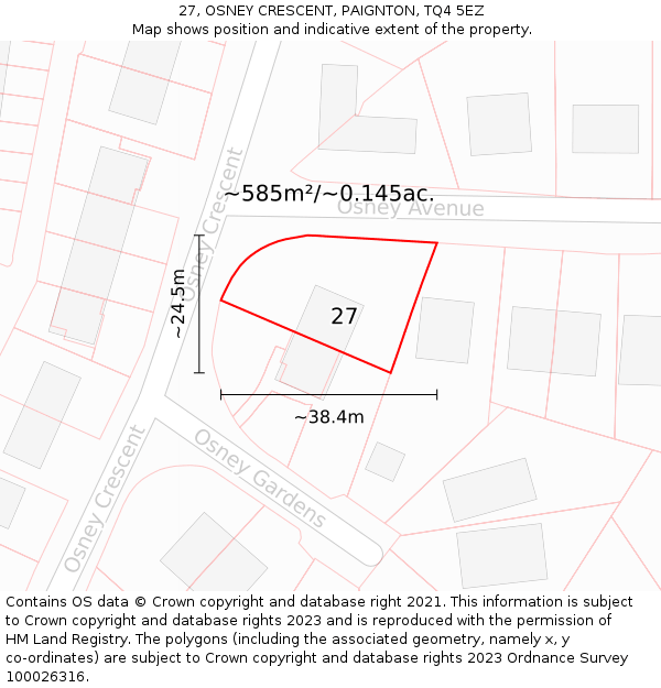 27, OSNEY CRESCENT, PAIGNTON, TQ4 5EZ: Plot and title map