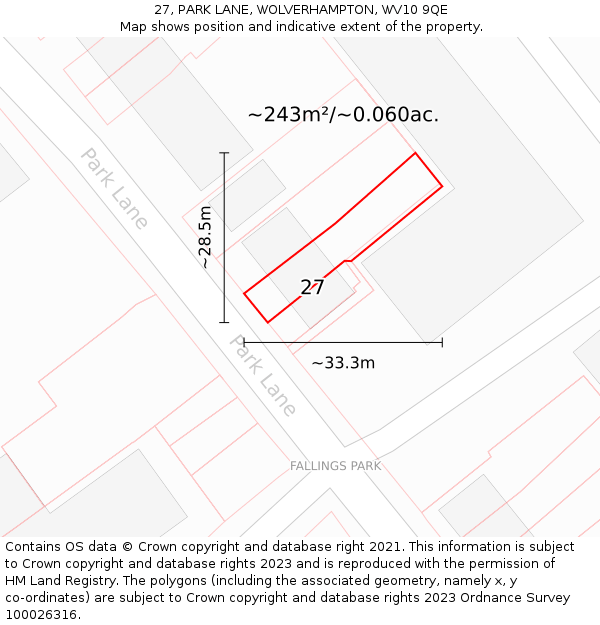 27, PARK LANE, WOLVERHAMPTON, WV10 9QE: Plot and title map