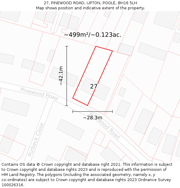 27, PINEWOOD ROAD, UPTON, POOLE, BH16 5LH: Plot and title map