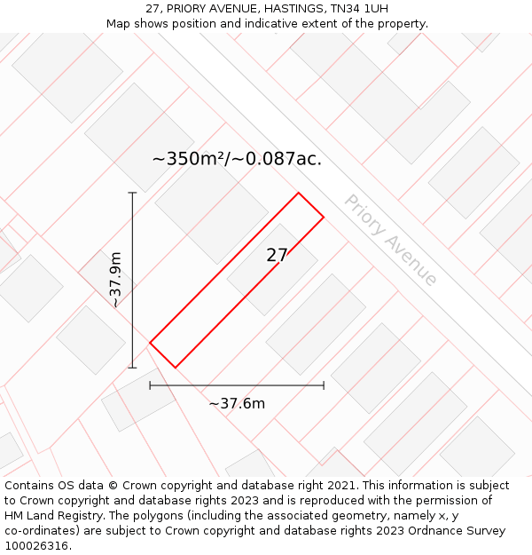 27, PRIORY AVENUE, HASTINGS, TN34 1UH: Plot and title map