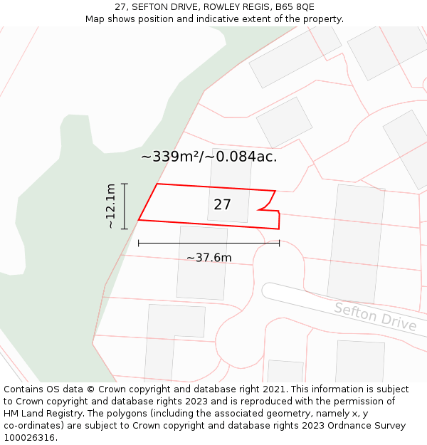 27, SEFTON DRIVE, ROWLEY REGIS, B65 8QE: Plot and title map