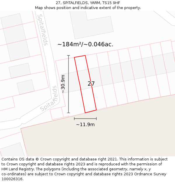 27, SPITALFIELDS, YARM, TS15 9HF: Plot and title map