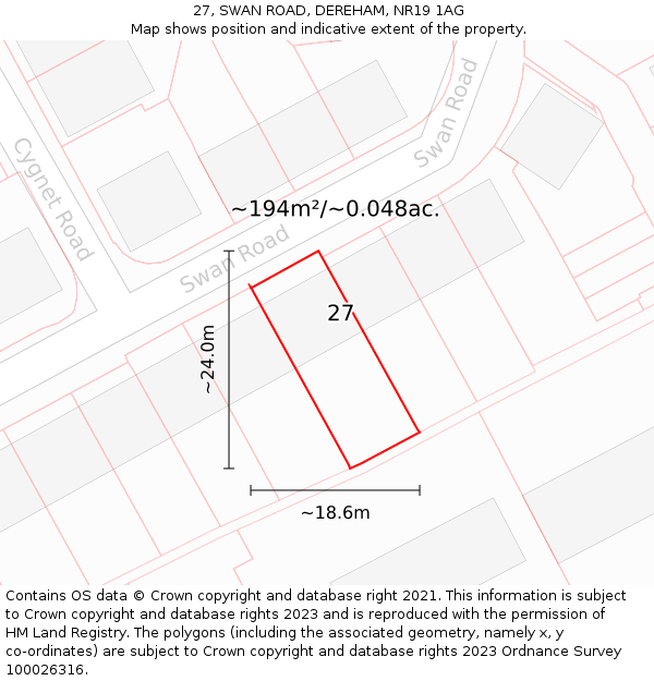 27, SWAN ROAD, DEREHAM, NR19 1AG: Plot and title map