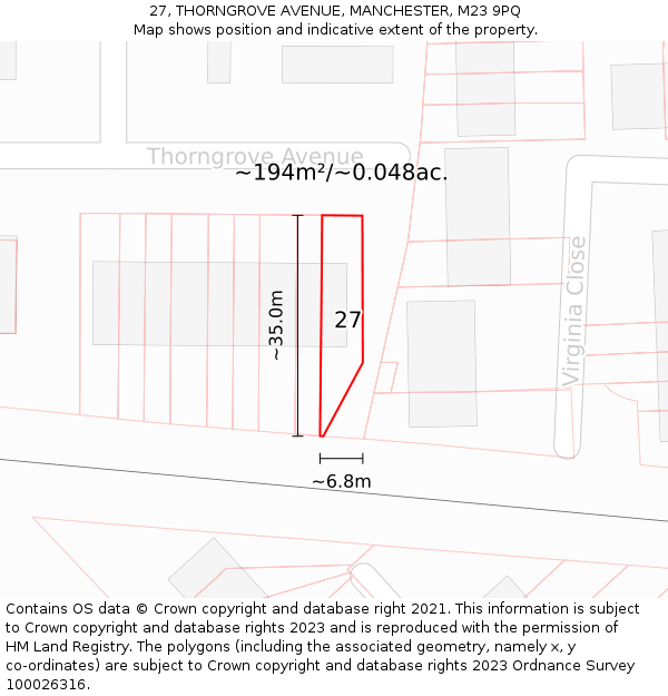 27, THORNGROVE AVENUE, MANCHESTER, M23 9PQ: Plot and title map