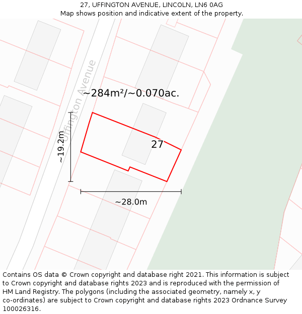 27, UFFINGTON AVENUE, LINCOLN, LN6 0AG: Plot and title map