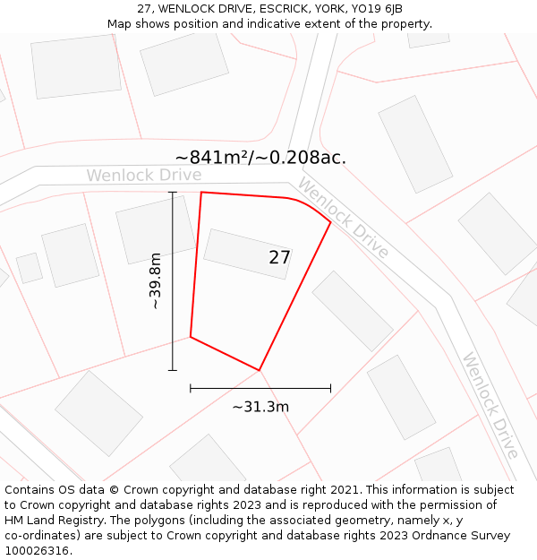 27, WENLOCK DRIVE, ESCRICK, YORK, YO19 6JB: Plot and title map