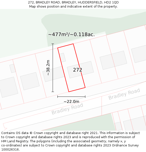 272, BRADLEY ROAD, BRADLEY, HUDDERSFIELD, HD2 1QD: Plot and title map