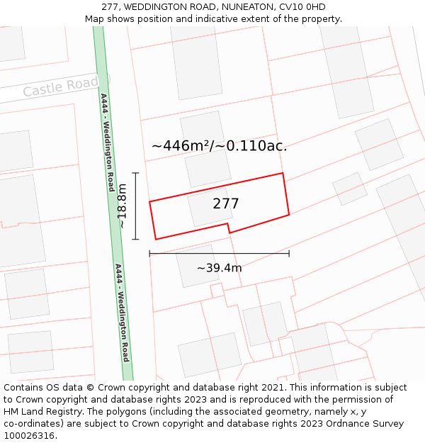 277, WEDDINGTON ROAD, NUNEATON, CV10 0HD: Plot and title map
