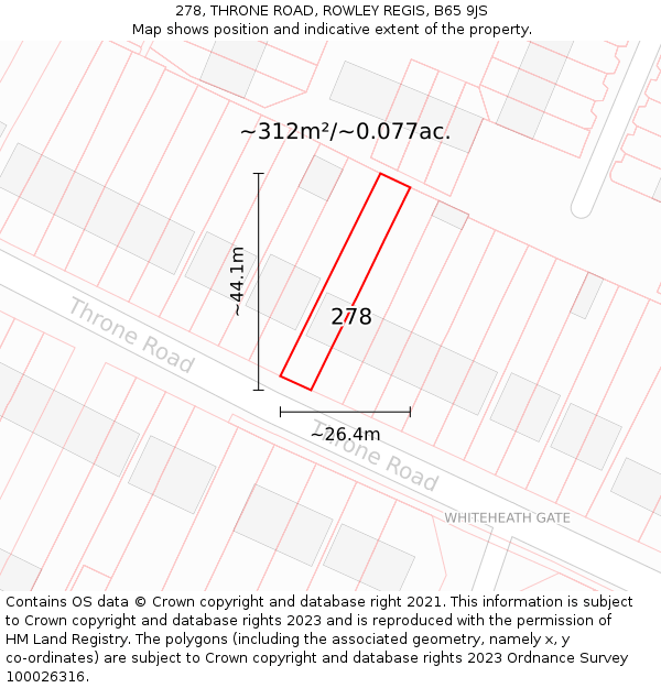 278, THRONE ROAD, ROWLEY REGIS, B65 9JS: Plot and title map