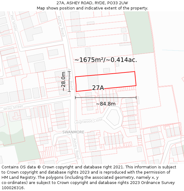 27A, ASHEY ROAD, RYDE, PO33 2UW: Plot and title map