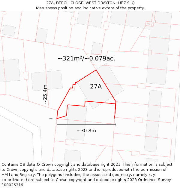27A, BEECH CLOSE, WEST DRAYTON, UB7 9LQ: Plot and title map