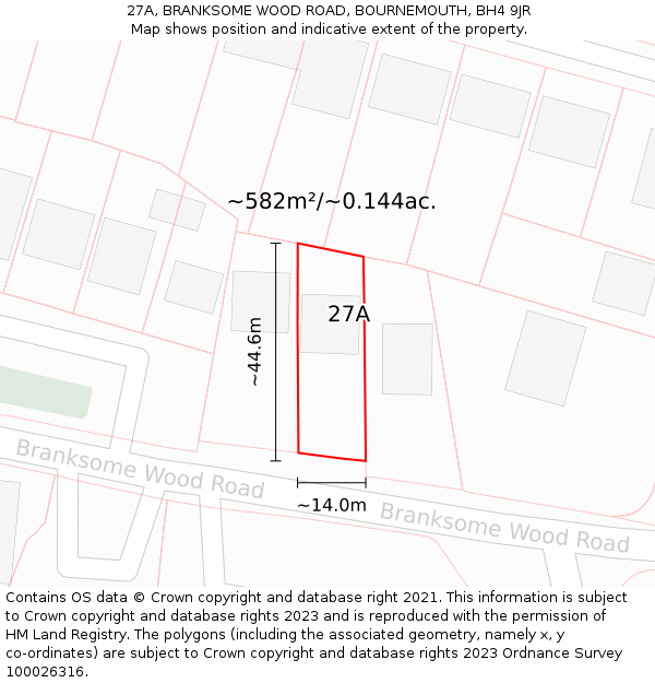 27A, BRANKSOME WOOD ROAD, BOURNEMOUTH, BH4 9JR: Plot and title map