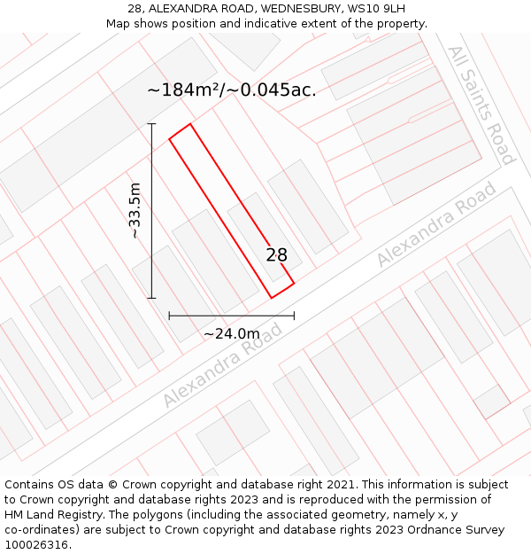 28, ALEXANDRA ROAD, WEDNESBURY, WS10 9LH: Plot and title map