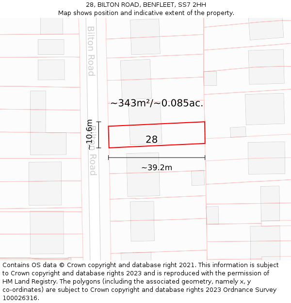 28, BILTON ROAD, BENFLEET, SS7 2HH: Plot and title map