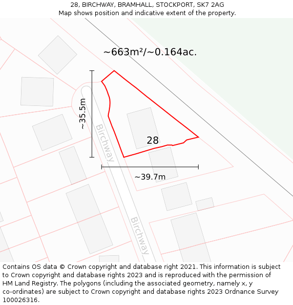 28, BIRCHWAY, BRAMHALL, STOCKPORT, SK7 2AG: Plot and title map