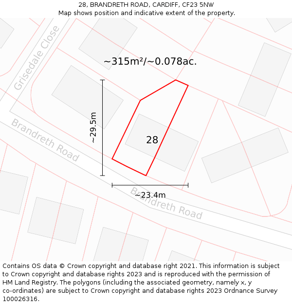 28, BRANDRETH ROAD, CARDIFF, CF23 5NW: Plot and title map