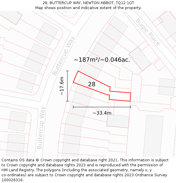 28, BUTTERCUP WAY, NEWTON ABBOT, TQ12 1GT: Plot and title map