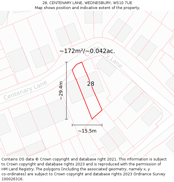 28, CENTENARY LANE, WEDNESBURY, WS10 7UE: Plot and title map