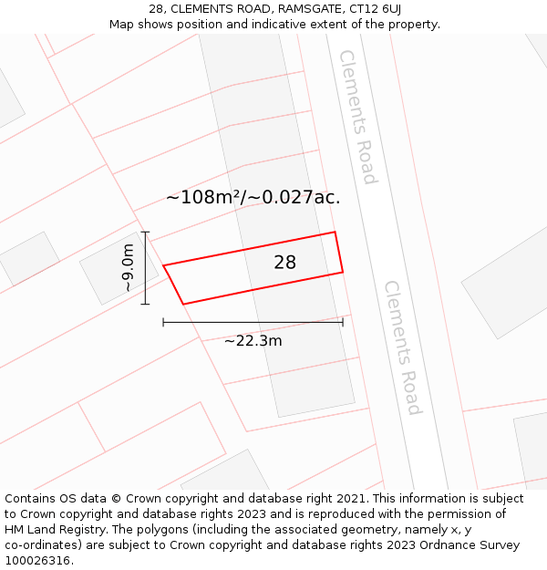 28, CLEMENTS ROAD, RAMSGATE, CT12 6UJ: Plot and title map