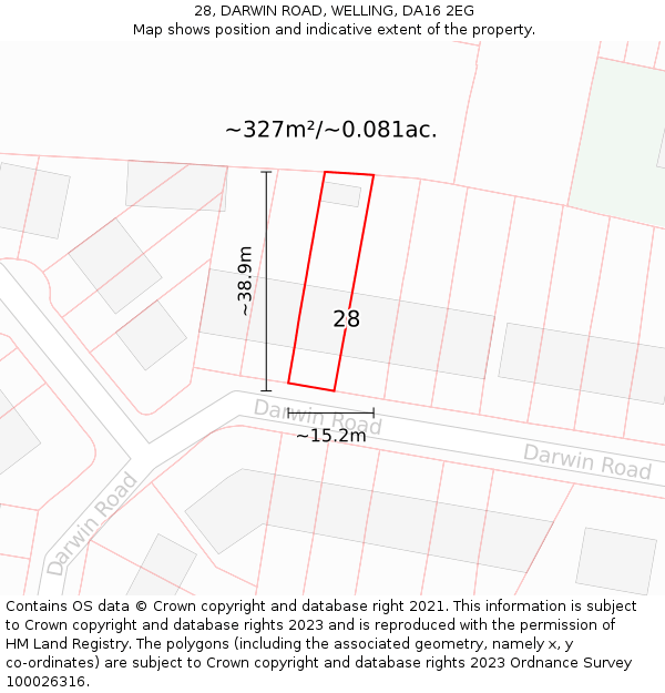 28, DARWIN ROAD, WELLING, DA16 2EG: Plot and title map