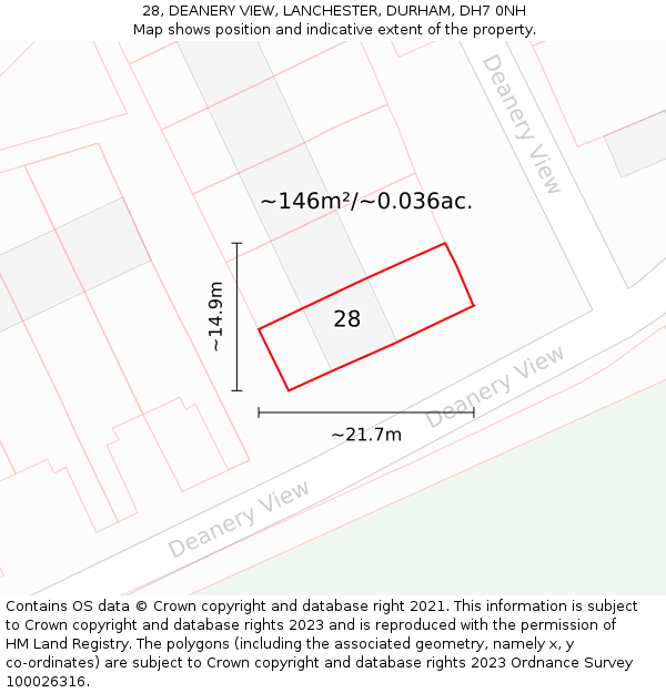 28, DEANERY VIEW, LANCHESTER, DURHAM, DH7 0NH: Plot and title map