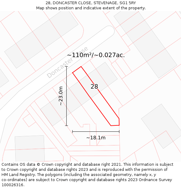 28, DONCASTER CLOSE, STEVENAGE, SG1 5RY: Plot and title map