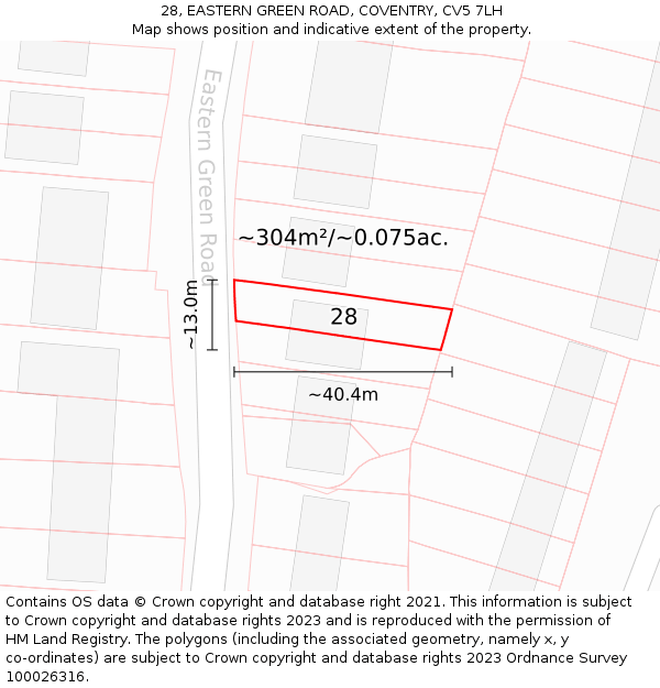 28, EASTERN GREEN ROAD, COVENTRY, CV5 7LH: Plot and title map