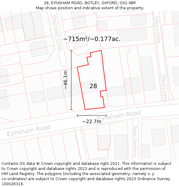 28, EYNSHAM ROAD, BOTLEY, OXFORD, OX2 9BP: Plot and title map