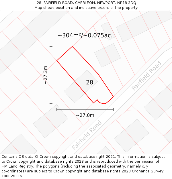 28, FAIRFIELD ROAD, CAERLEON, NEWPORT, NP18 3DQ: Plot and title map