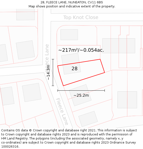 28, FLEECE LANE, NUNEATON, CV11 6BS: Plot and title map