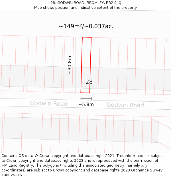 28, GODWIN ROAD, BROMLEY, BR2 9LQ: Plot and title map