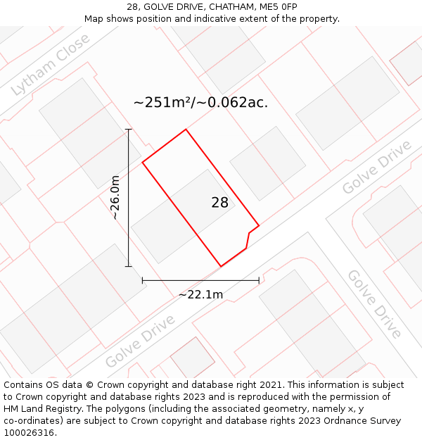 28, GOLVE DRIVE, CHATHAM, ME5 0FP: Plot and title map