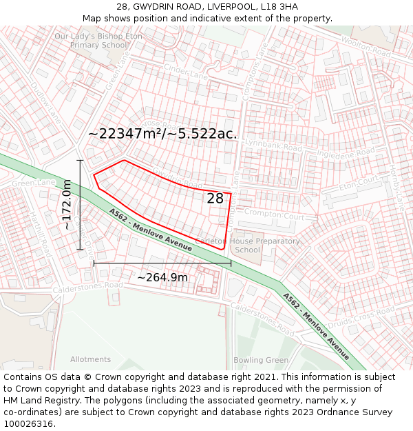 28, GWYDRIN ROAD, LIVERPOOL, L18 3HA: Plot and title map