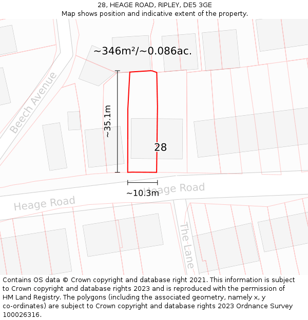 28, HEAGE ROAD, RIPLEY, DE5 3GE: Plot and title map